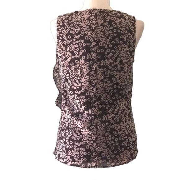 Gap Wrap Look Ruffle Tank Top S Brown Geometric Lined Sleeveless Round Neck - Picture 4 of 6